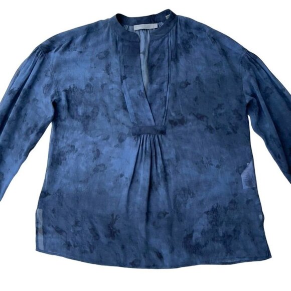 Vince SIZE XS Oversized Fog Blue 100% Silk Washable Sheer Tunic Blouse - Picture 2 of 10